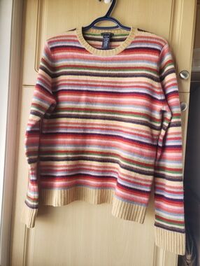 GAP Vintage Holiday Striped Crewneck Sweater Lambswool In Large